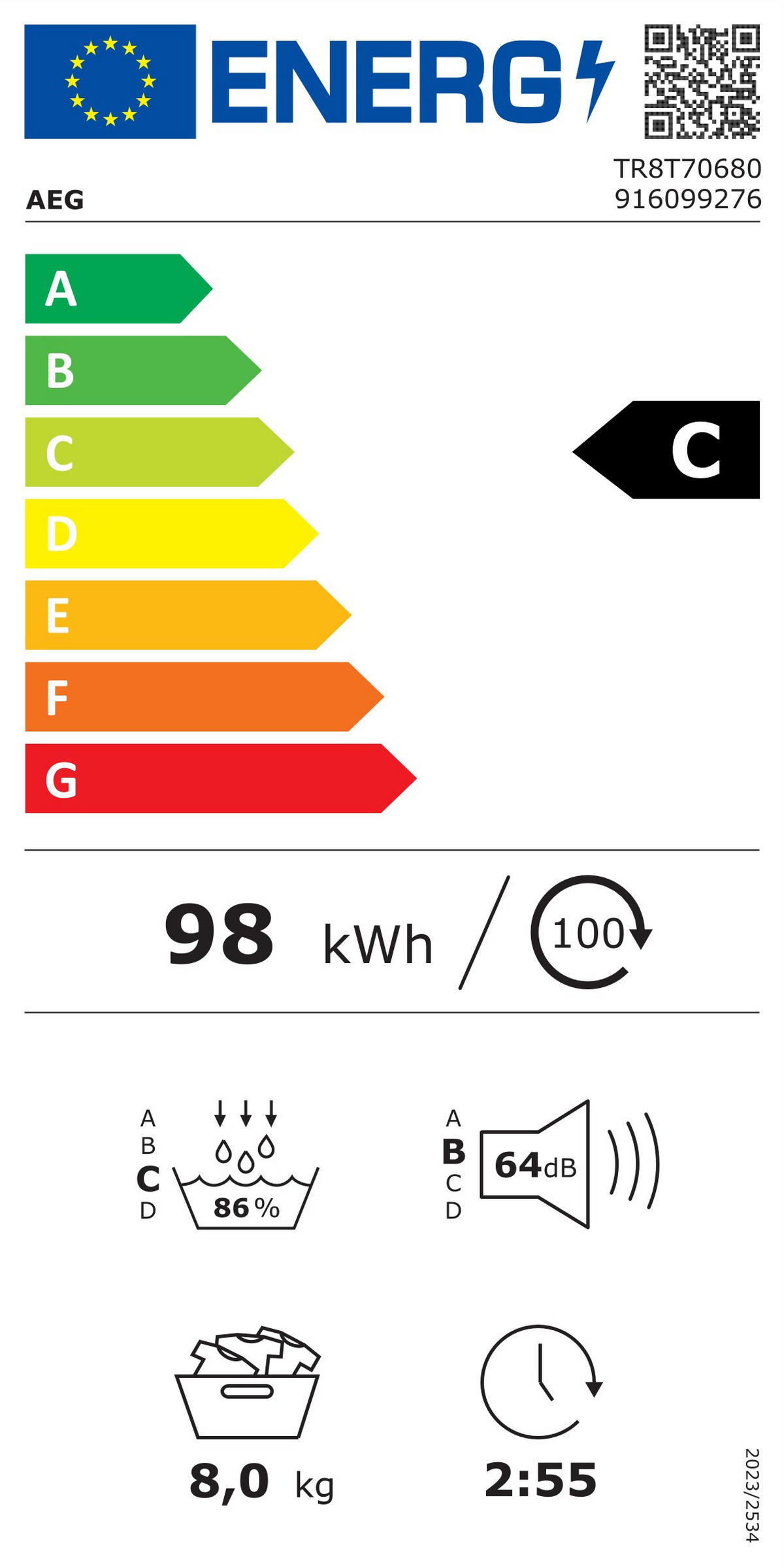 WÄRMEPUMPENTROCKNER TR8T70680  - Schwarz/Weiß, Basics, Kunststoff/Metall (59,6/85/66,3cm) - AEG