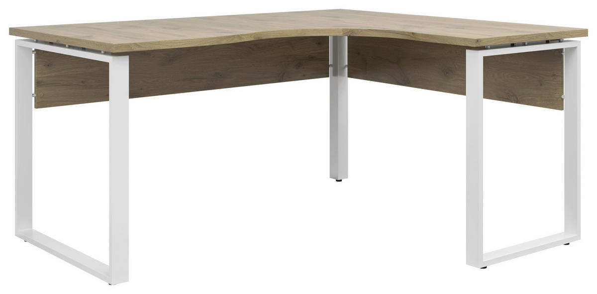 ECKSCHREIBTISCH 160/140/77,8 cm  in Weiß, Eichefarben  - Eichefarben/Weiß, KONVENTIONELL, Holzwerkstoff/Metall (160/140/77,8cm) - Voleo