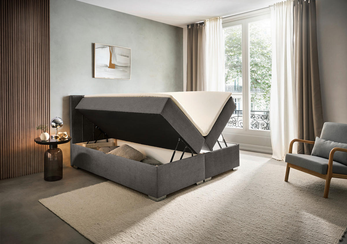 BOXBETT 200/200 cm  in Dunkelgrau  - Chromfarben/Dunkelgrau, Trend, Kunststoff/Textil (200/200cm) - Boxxx