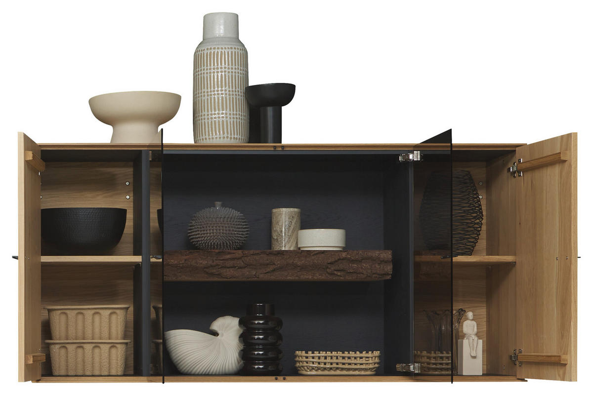 HÄNGEVITRINE in Eichefarben   - Eichefarben/Anthrazit, Design, Glas/Holz (163/77/39cm) - Valnatura