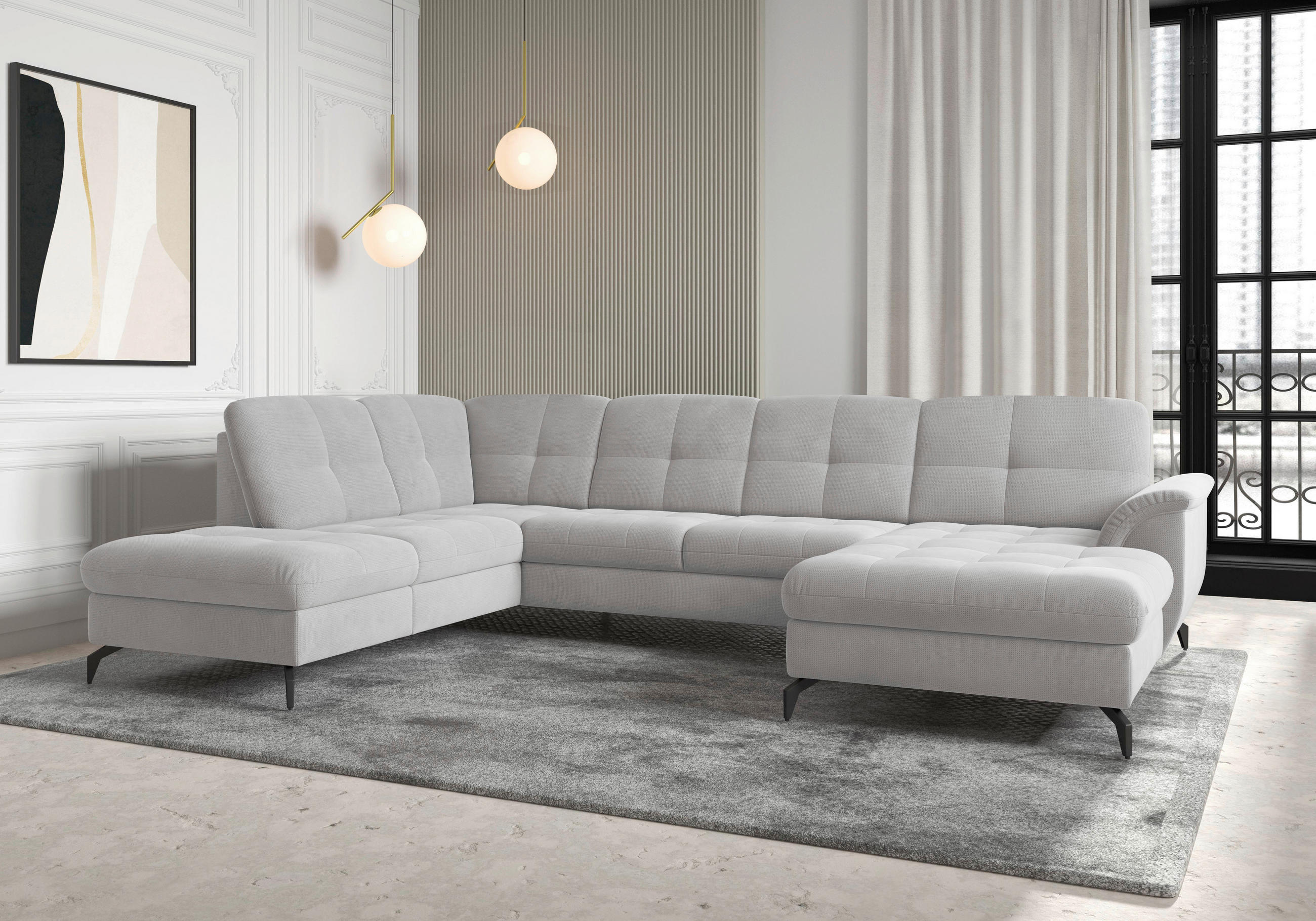 WOHNLANDSCHAFT in Flachgewebe Silberfarben  - Silberfarben/Schwarz, Modern, Textil/Metall (212/319/164cm) - Sit & More