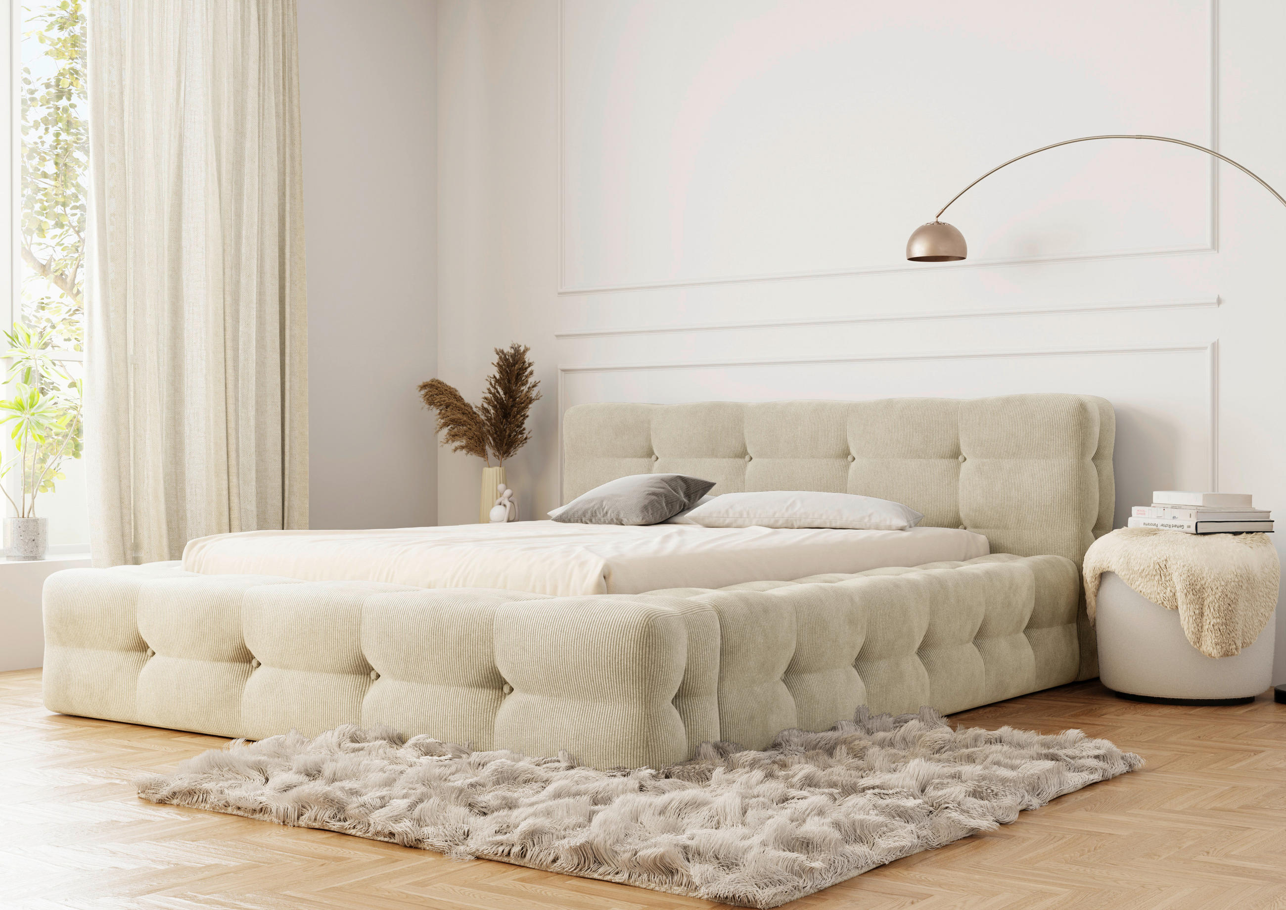 POLSTERBETT Lattenrost, Bettkasten 180/200 cm  in Beige  - Beige/Schwarz, Design, Holz/Textil (180/200cm) - Boxxx