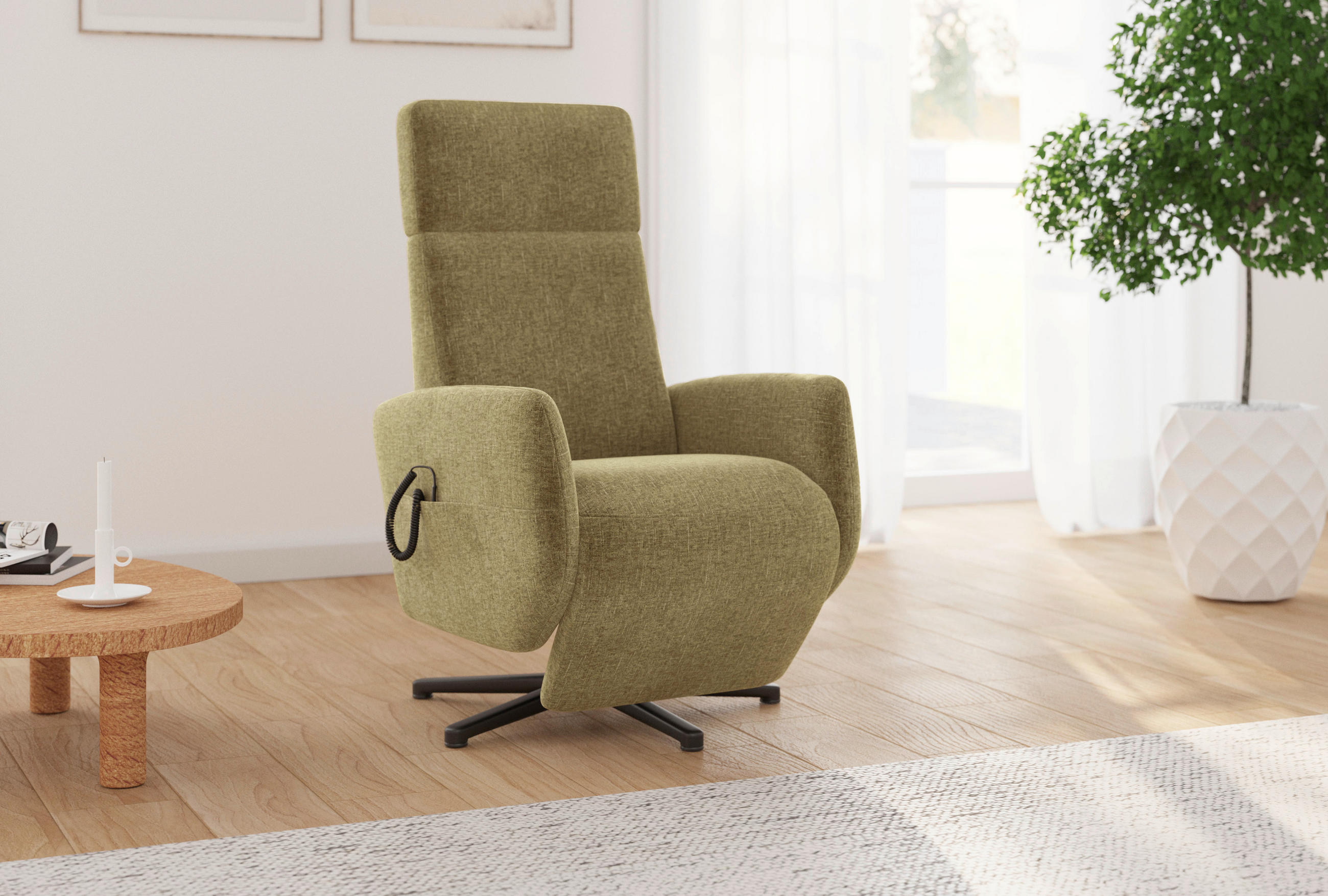 RELAXSESSEL ROCHELLE E Flachgewebe Aufstehhilfe    - Schwarz/Olivgrün, KONVENTIONELL, Textil/Metall (71/110/82cm) - Sit & More