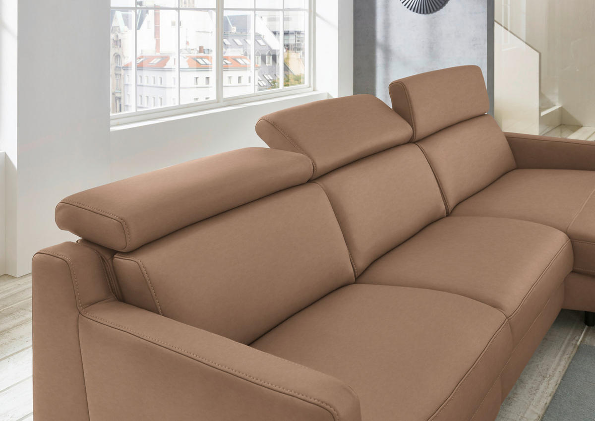 ECKSOFA Echtleder Braun  - Chromfarben/Braun, Design, Leder/Metall (291/176cm) - Valdera