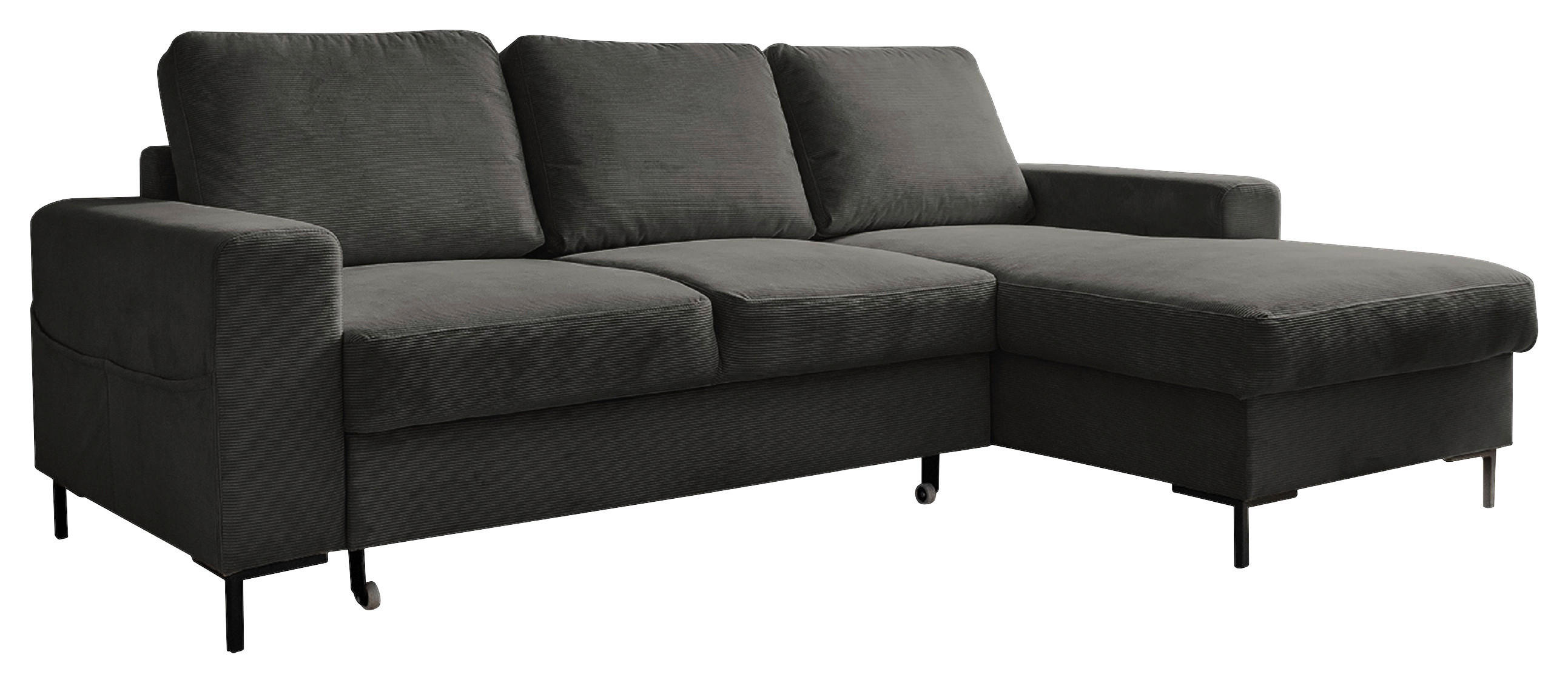 ECKSOFA Grau Cord Rückenkissen, Bettkasten  - Schwarz/Grau, MODERN, Textil/Metall (236/148cm) - MID.YOU