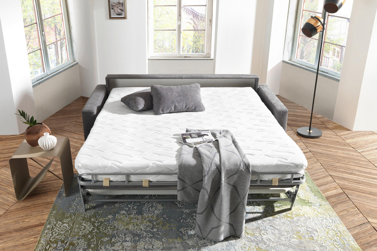 SCHLAFSOFA Textil Dunkelgrau  - Chromfarben/Dunkelgrau, Konventionell, Textil/Metall (208/86/97cm) - Novel