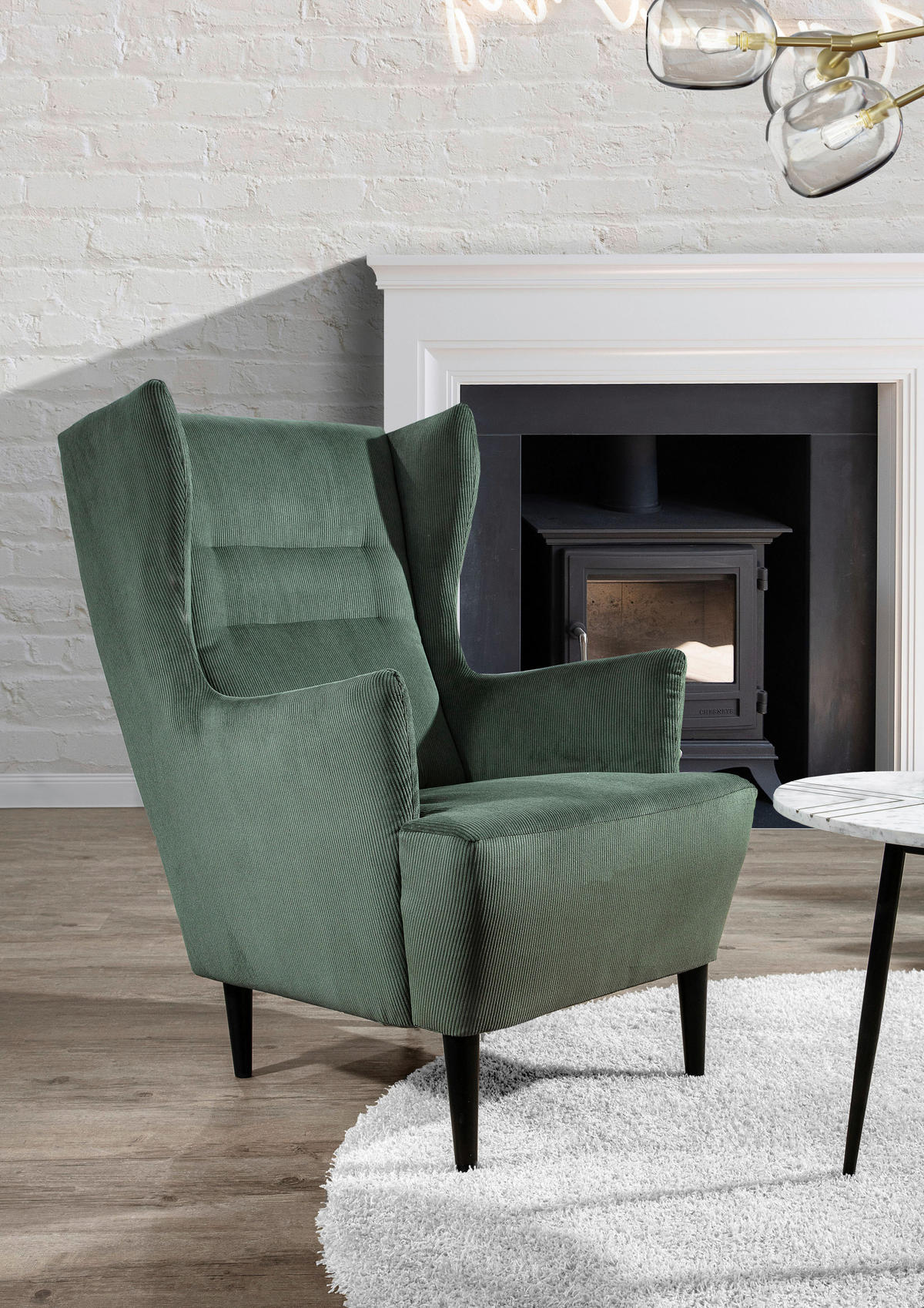 OHRENSESSEL Cord Olivgrün  - Schwarz/Olivgrün, Design, Holz/Textil (70/104/90cm) - Carryhome