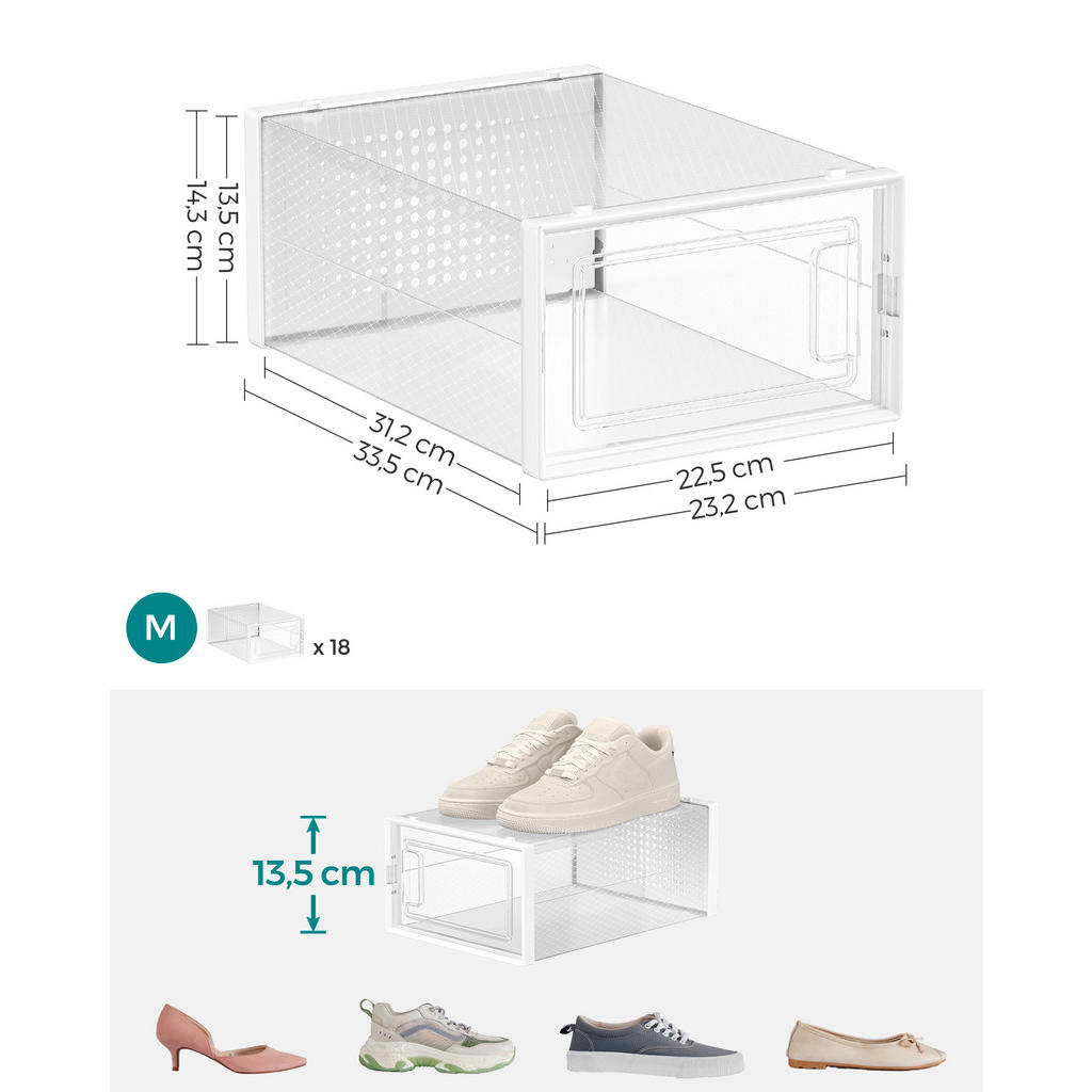 Thumbnail - Boxxx Schuhbox Songmics, Weiß, Transparent, Kunststoff, 18 Fächer, 33.5x14.3x23.2 cm, Ordnen & Aufbewahren, Aufbewahrung...
