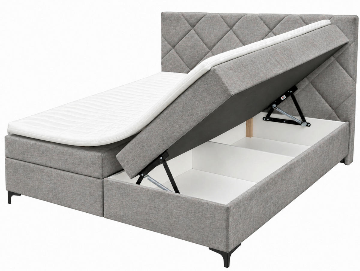 BOXBETT 160/200 cm,  in Taupe, Bettkasten, Topper, H3 + H3 = fest  - Taupe/Schwarz, MODERN, Holz/Textil (160/200cm) - MID.YOU