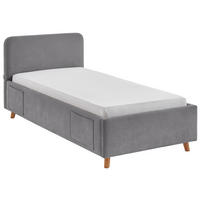 POLSTERBETT 90/200 cm,  in Grau, Eichefarben, Lattenrost, Bettkasten, Betttasche,  - Eichefarben/Birkefarben, KONVENTIONELL, Holz/Textil (90/200cm) - Boxxx