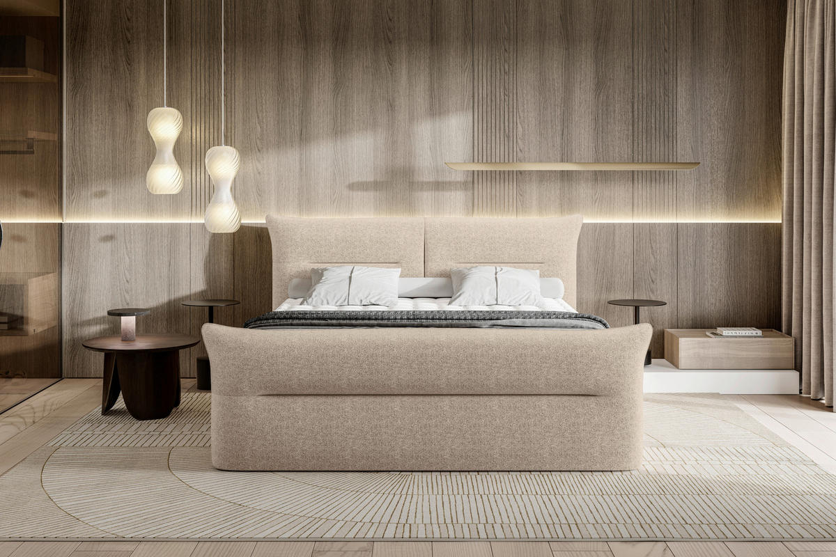 BOXSPRINGBETT 180/200 cm  in Beige  - Beige/Schwarz, Design, Kunststoff/Textil (180/200cm) - Chameo