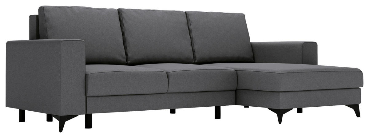 ECKSOFA in Flachgewebe Grau  - Schwarz/Grau, Design, Textil/Metall (244/156cm) - Livetastic