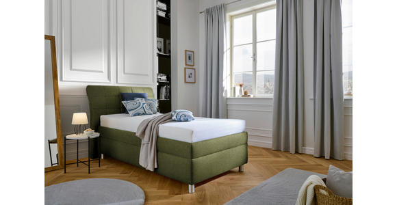 POLSTERBETT Matratze, Lattenrost Olivgrün 100/200 cm - Silberfarben/Weiß, KONVENTIONELL, Holz/Textil (100/200cm) - Esposa