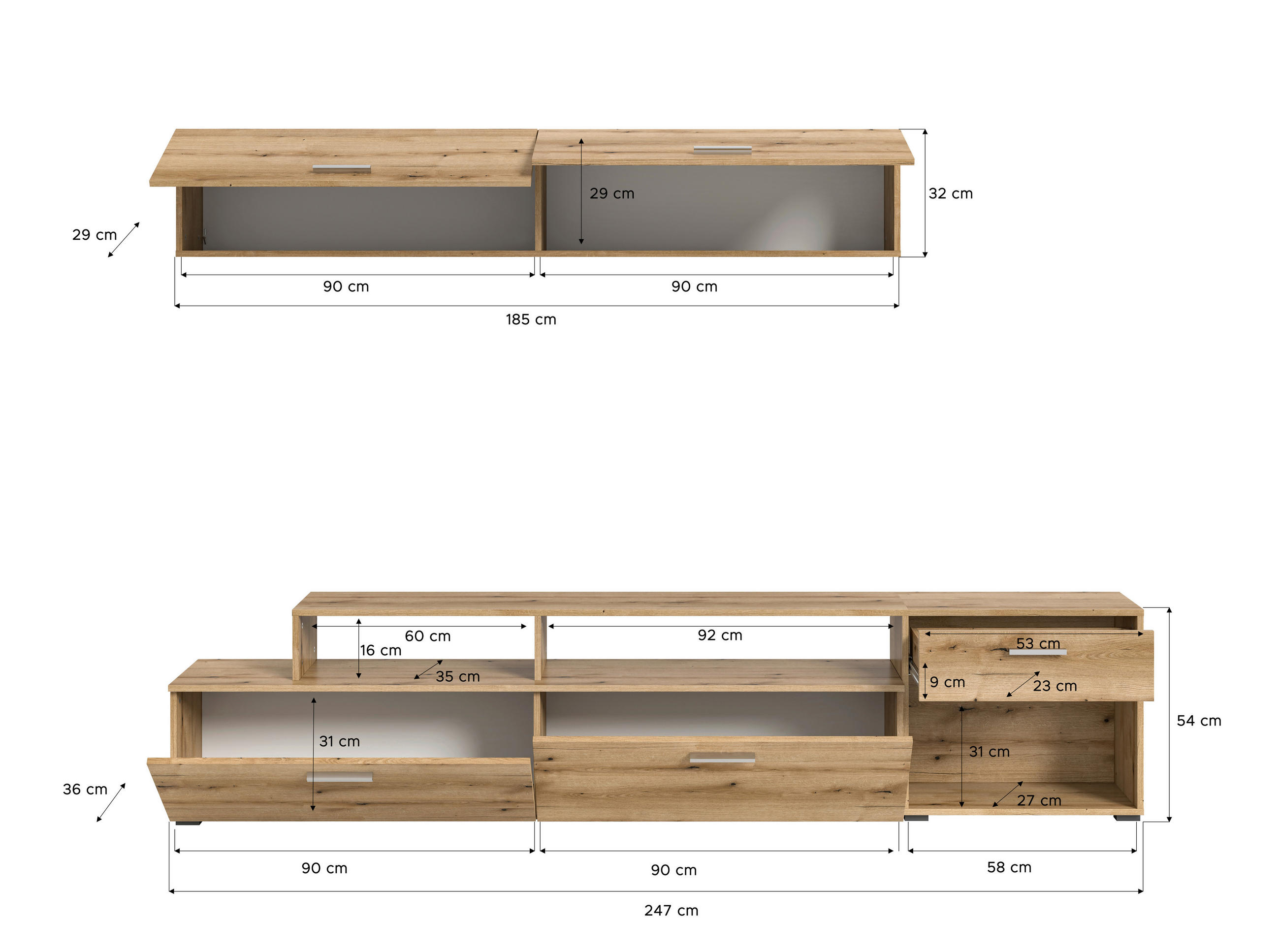 WOHNWAND 2-teilig  in Eichefarben  247/86/36 cm  - Eichefarben/Silberfarben, Design, Holzwerkstoff/Kunststoff (247/86/36cm) - MID.YOU