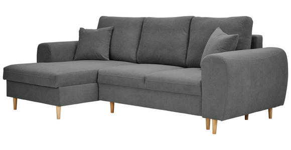 ECKSOFA in Webstoff Dunkelgrau  - Dunkelgrau/Naturfarben, KONVENTIONELL, Holz/Textil (145/250cm) - Carryhome