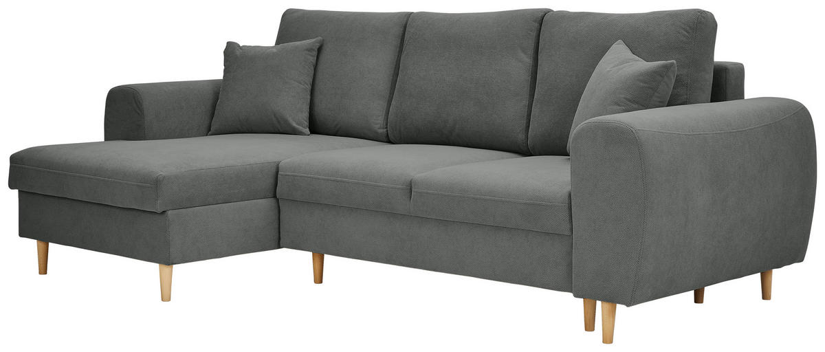 ECKSOFA Dunkelgrau Webstoff  - Dunkelgrau/Naturfarben, KONVENTIONELL, Holz/Textil (145/250cm) - Carryhome