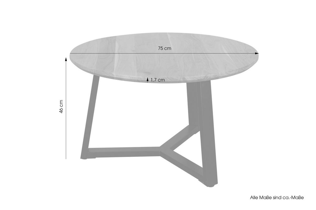 COUCHTISCH Akazie massiv rund Schwarz, Akaziefarben  - Schwarz/Akaziefarben, Design, Holz/Metall (75/46/75cm) - MID.YOU