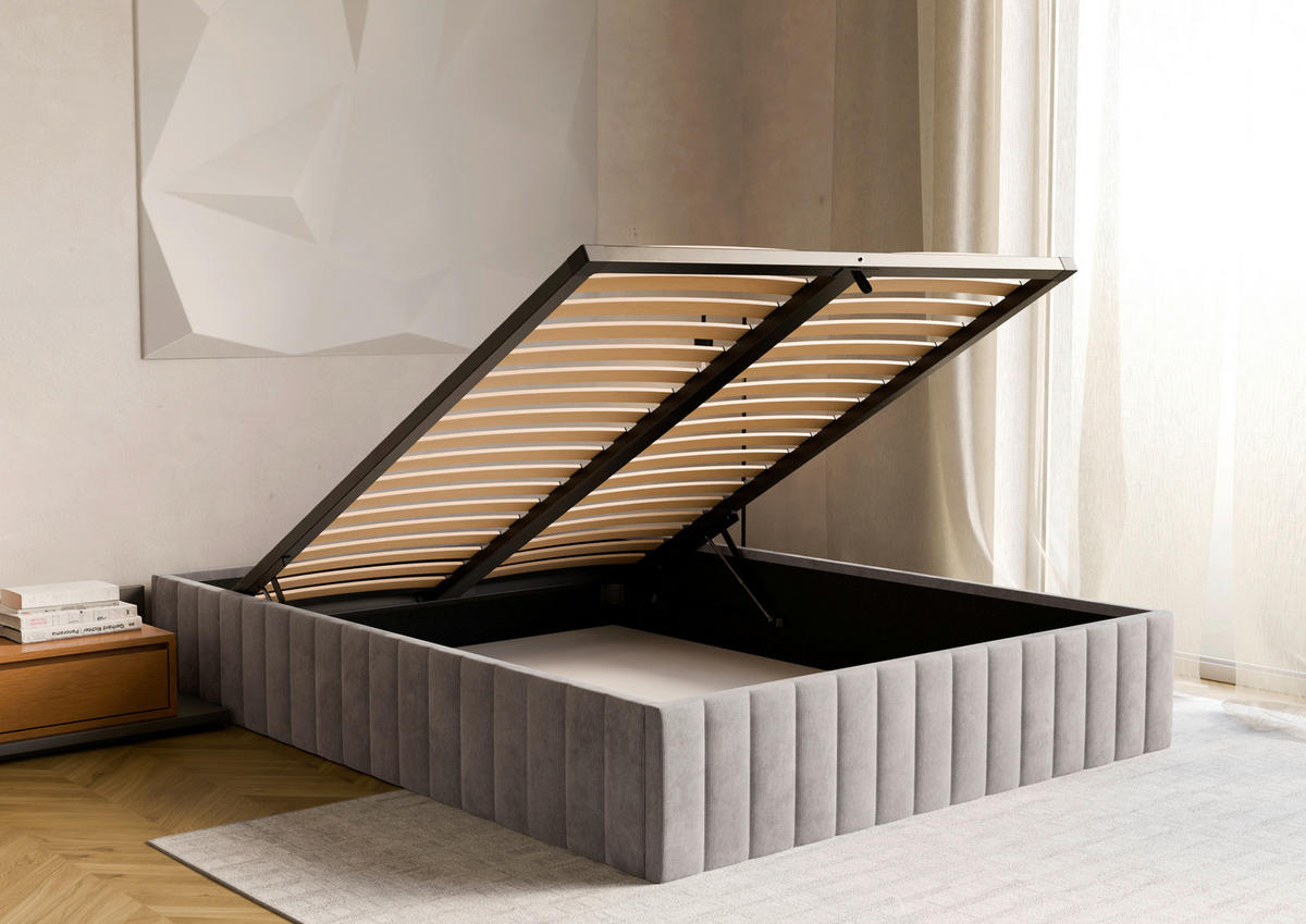 POLSTERBETT Bettkasten, Lattenrost 160/200 cm  in Hellgrau  - Hellgrau/Schwarz, Design, Holz/Textil (160/200cm) - Boxxx