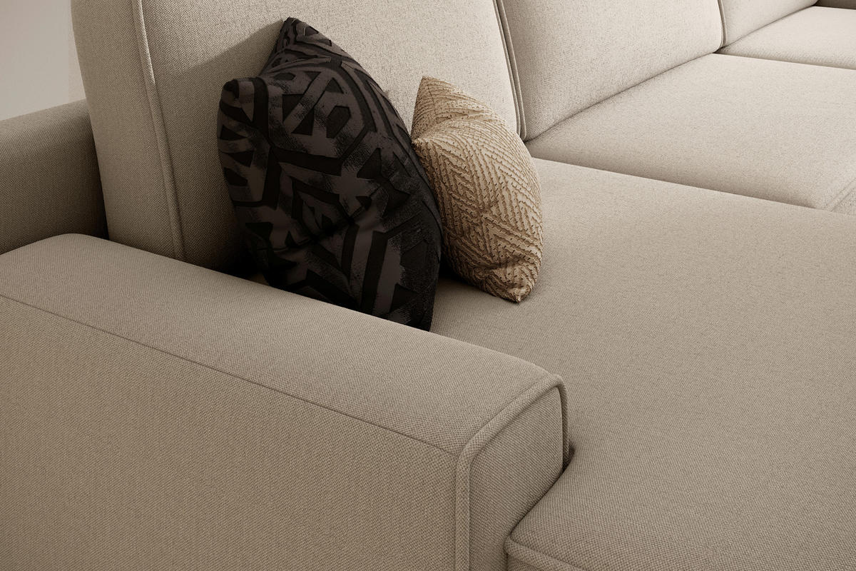 WOHNLANDSCHAFT CHALLENGE Beige Struktur  - Beige/Schwarz, MODERN, Kunststoff/Textil (168/333/168cm) - Trendmanufaktur