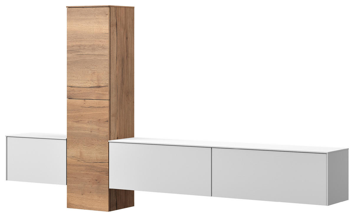 WOHNWAND  in Weiß, Eichefarben  282/160/37 cm  - Eichefarben/Weiß, Design, Holzwerkstoff (282/160/37cm) - Celina Home