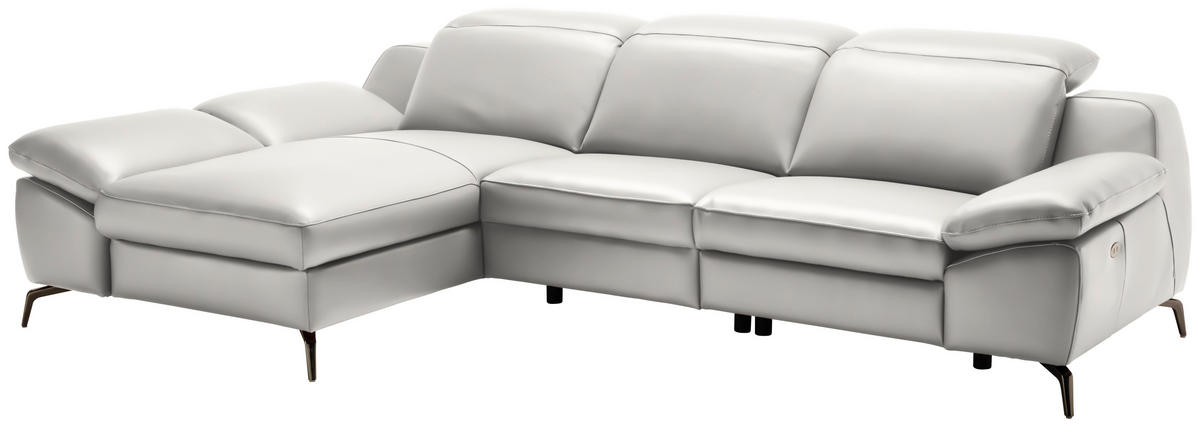 ECKSOFA in Echtleder Greige  183/286 cm  - Greige/Schwarz, Design, Leder/Metall (183/286cm) - Celina Home