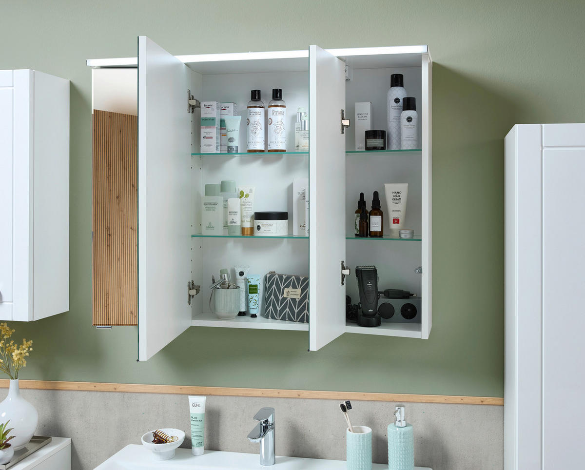 BADEZIMMER 6-teilig  in 160 cm  - Chromfarben/Weiß Hochglanz, MODERN, Glas/Keramik (160cm) - Sadena