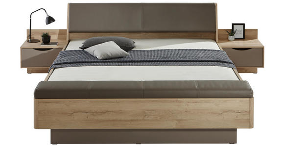 BETTANLAGE in Dunkelgrau, Eichefarben - Dunkelgrau/Eichefarben, Design, Holzwerkstoff/Textil (180/200cm) - Hom`in
