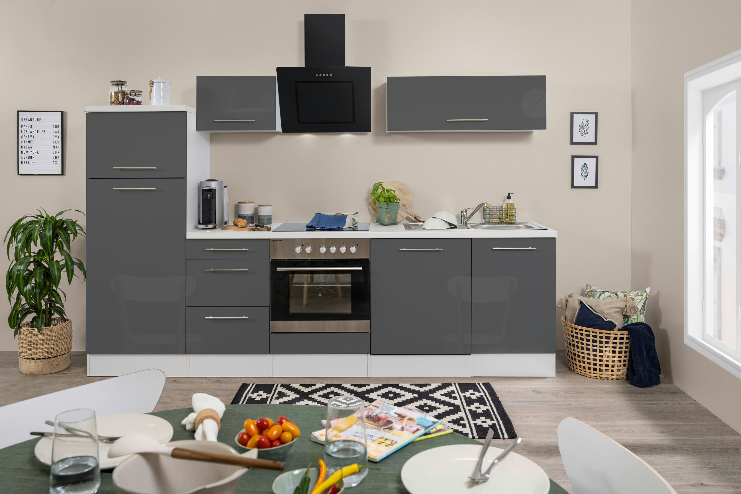 KÜCHENBLOCK 280 cm   in Grau, Weiß  - Alufarben/Weiß, KONVENTIONELL, Holzwerkstoff/Metall (280cm) - Respekta