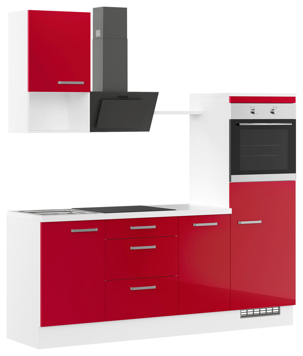 KÜCHENLEERBLOCK 215 cm   in Rot  - Weiss/Edelstahlfarben, Design, Holzwerkstoff/Metall (215cm) - Impuls