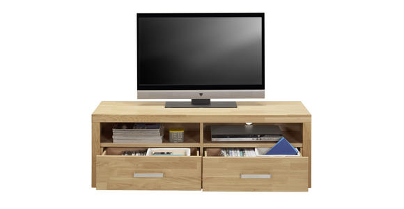 TV-ELEMENT Eiche massiv Eichefarben - Eichefarben/Grau, KONVENTIONELL, Holz/Metall (130/45/42cm) - Linea Natura