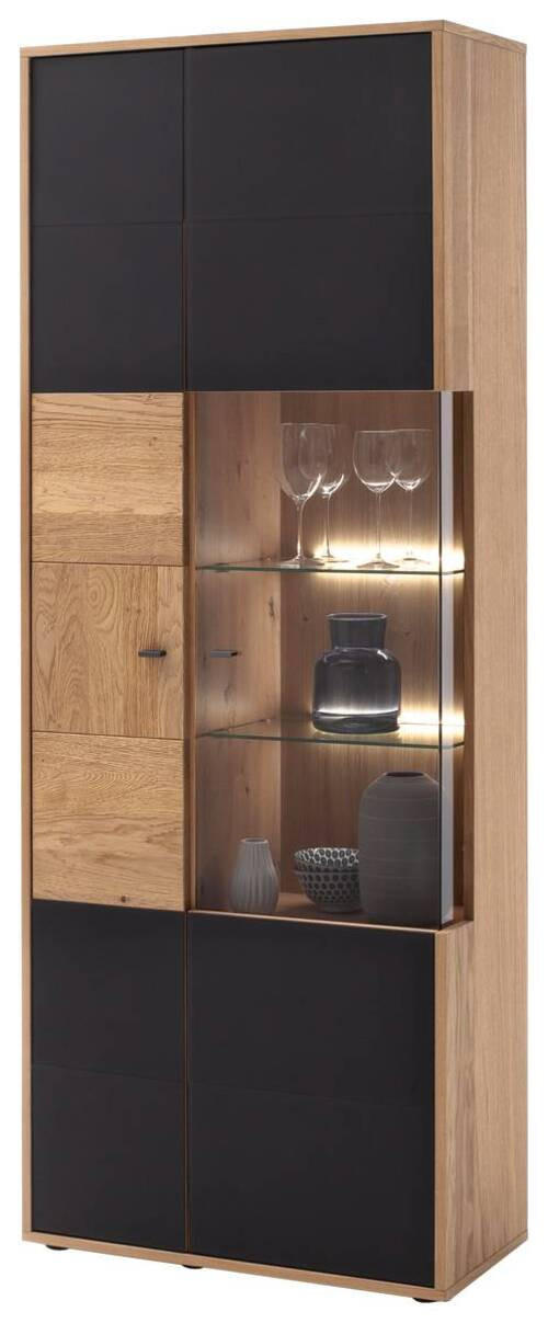 VITRINE in furniert, massiv Balkeneiche Anthrazit, Eiche Bianco - Eiche Bianco/Anthrazit, Design, Glas/Holz (79/207/37cm) - MID.YOU