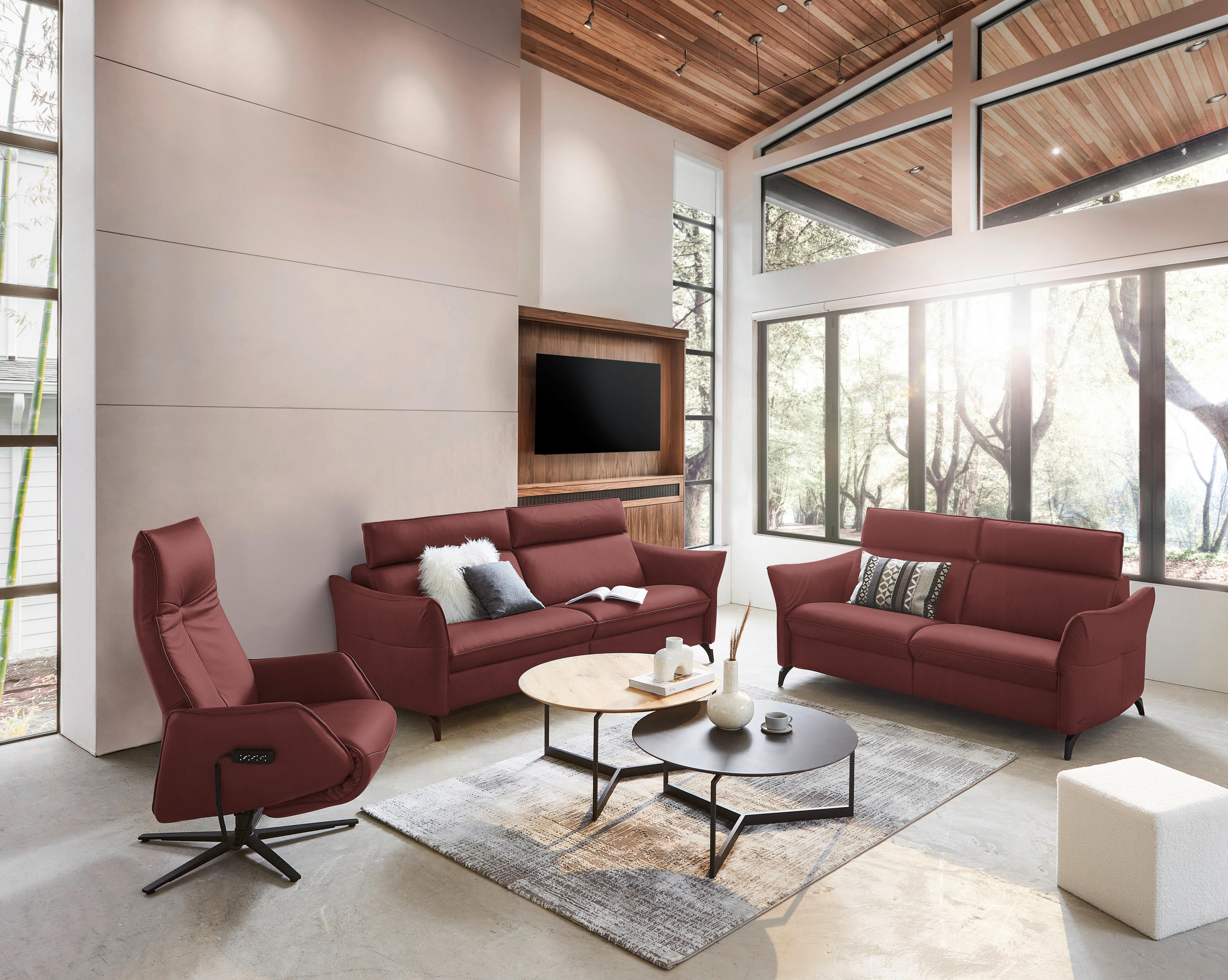 3-SITZER-SOFA in Echtleder Rotbraun  - Rotbraun/Anthrazit, Design, Leder/Metall (224/94/95cm) - Himolla