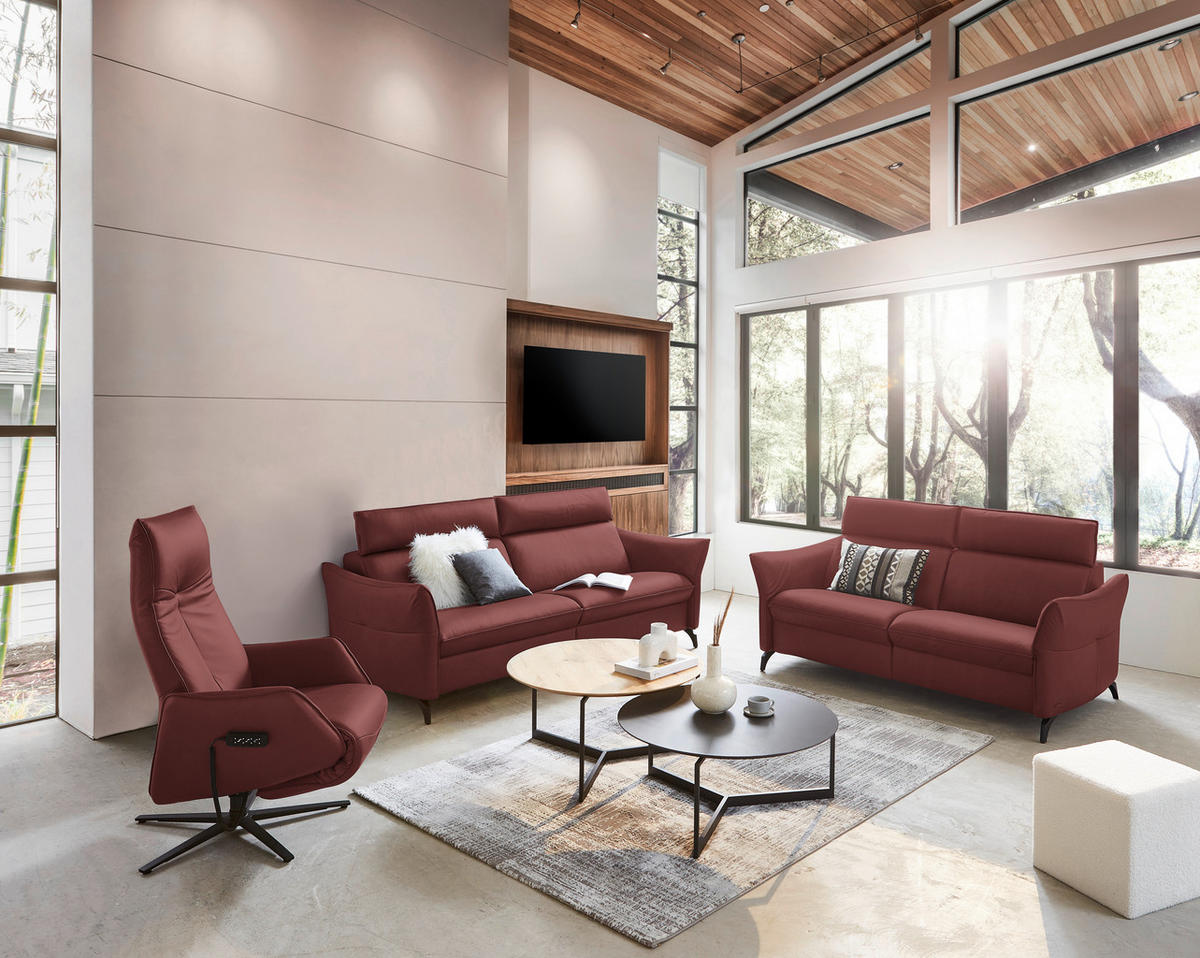 3-SITZER-SOFA in Echtleder Rotbraun  - Rotbraun/Anthrazit, Design, Leder/Metall (224/94/95cm) - Himolla
