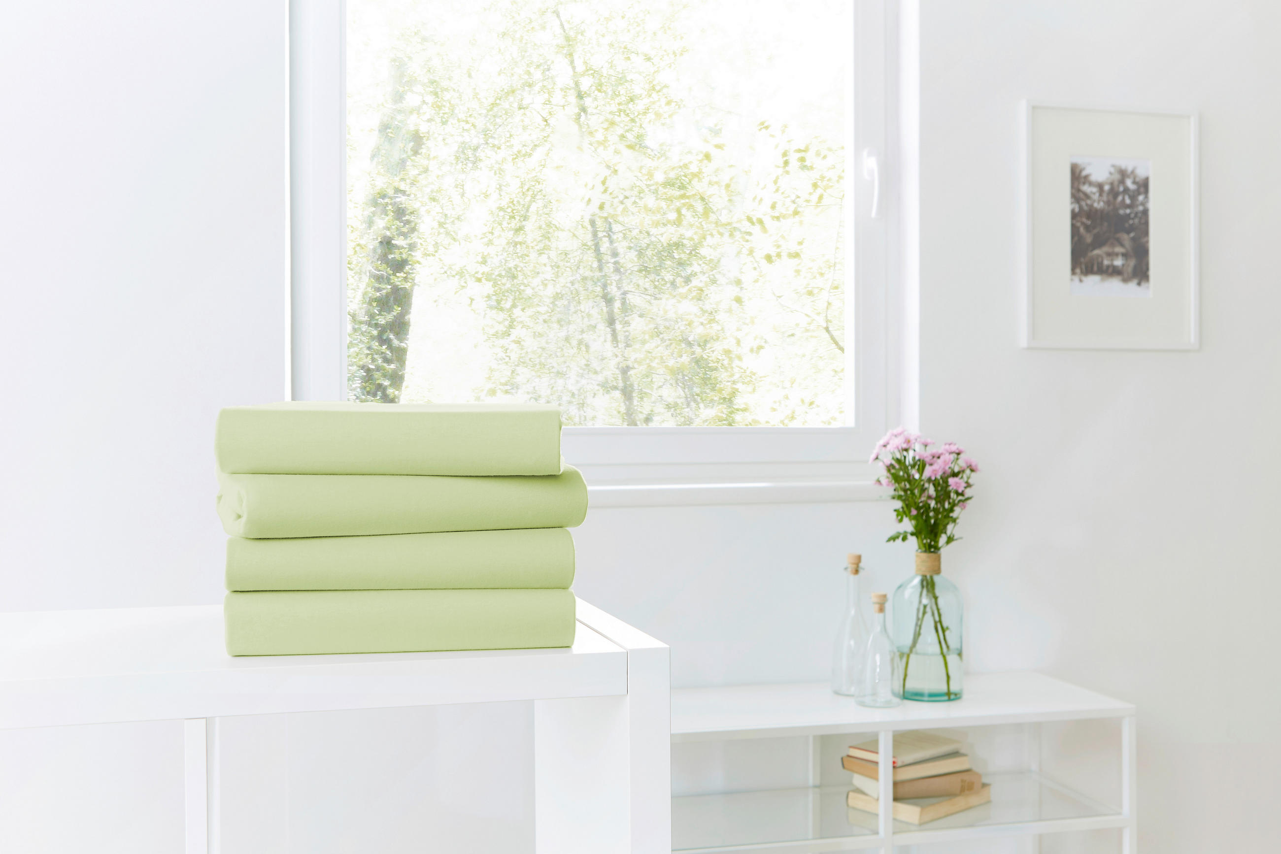 SPANNLEINTUCH 190/200 cm Jersey  - Limette, Basics, Textil (190/200cm)