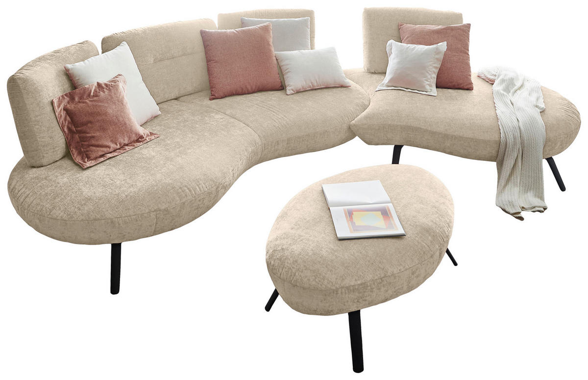 BIGSOFA Flachgewebe Creme  - Creme/Schwarz, Design, Textil/Metall (456/93/138cm) - Moderano