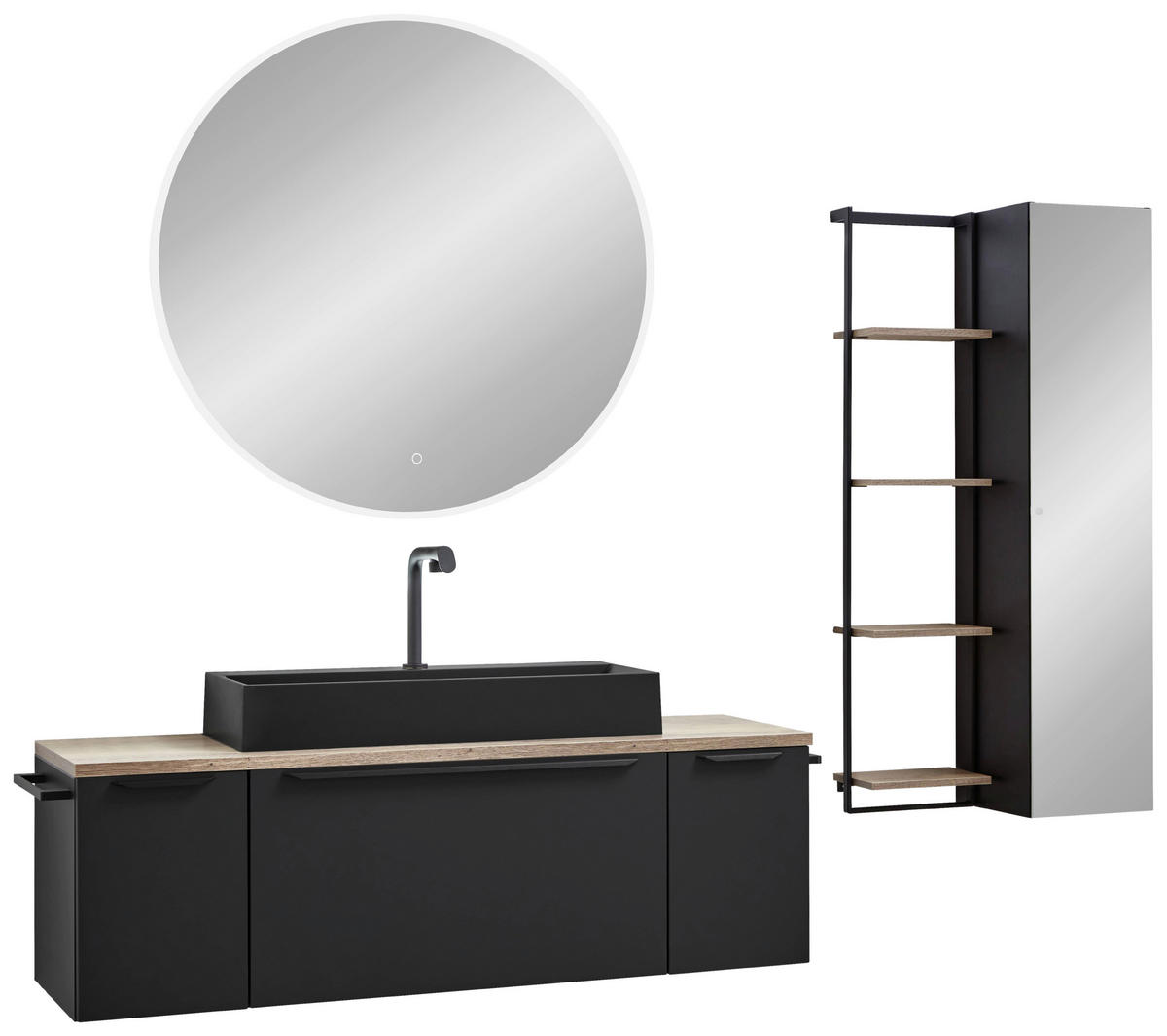 BADEZIMMER 3-teilig  in 81 cm  - Edelstahlfarben/Weiß Hochglanz, MODERN, Holzwerkstoff/Stein (81cm) - Nobilia