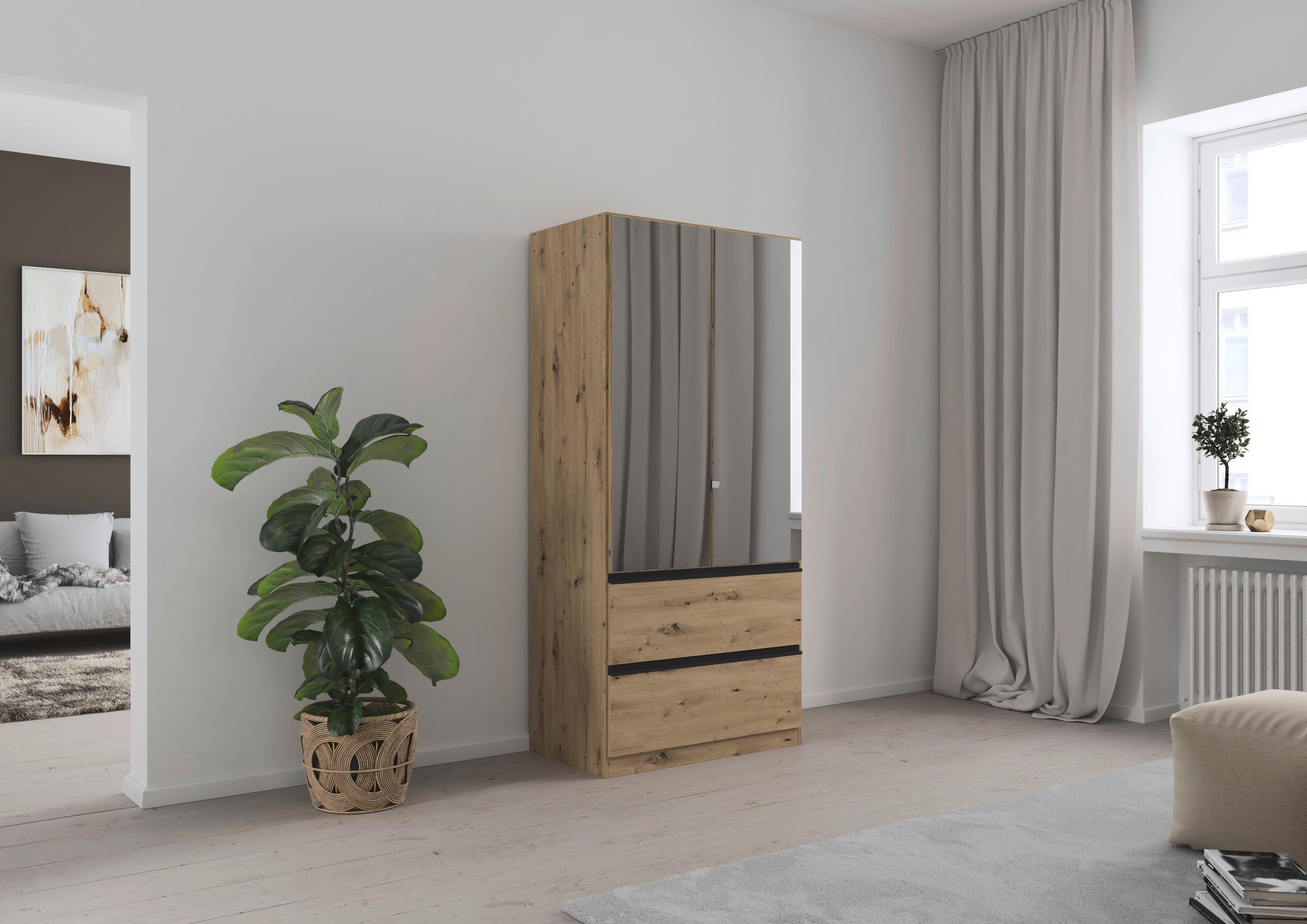 DREHTÜRENSCHRANK 91/197/54 cm 2-türig Eiche Artisan  - Eiche Artisan/Grau, MODERN, Holzwerkstoff (91/197/54cm) - Rauch Möbel