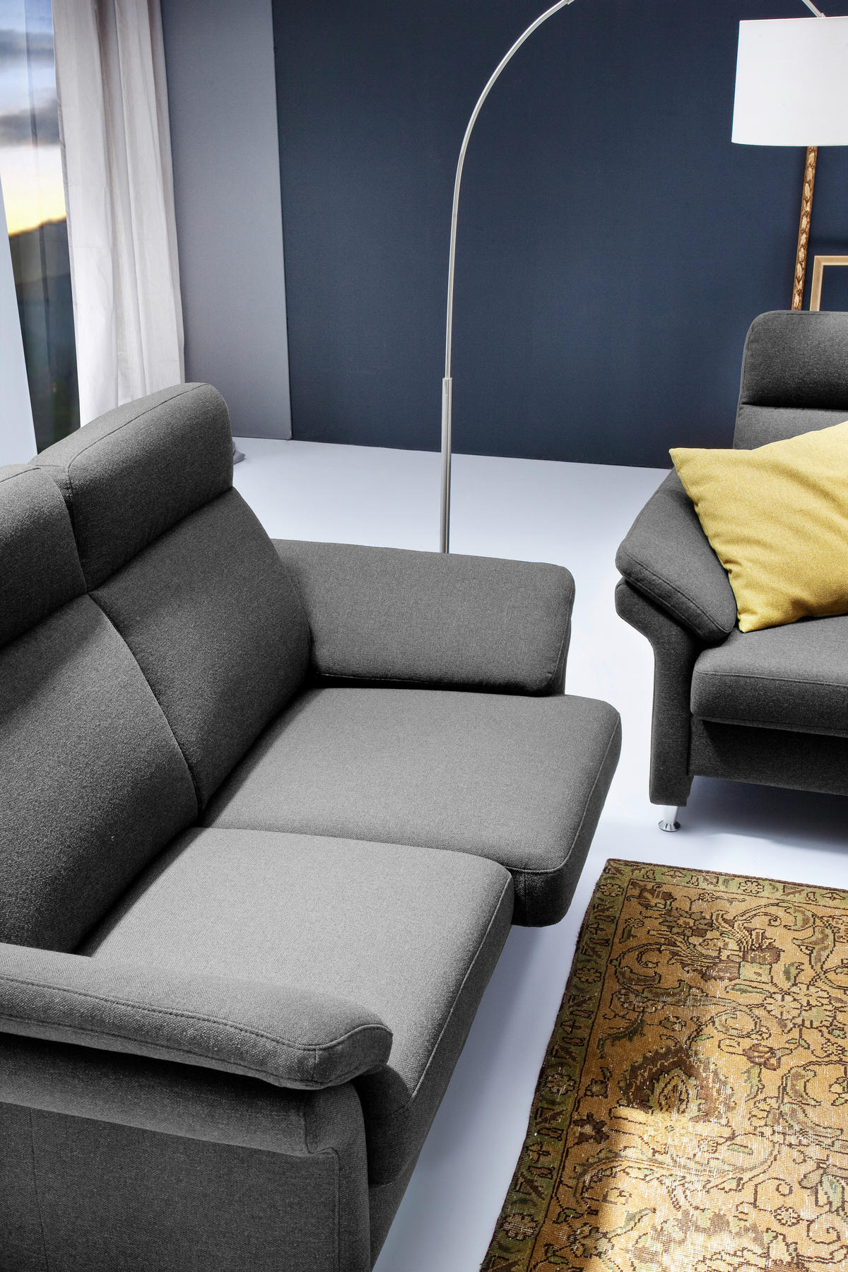 3-SITZER-SOFA in Flachgewebe Grau  - Alufarben/Grau, Modern, Textil/Metall (196/103/89cm) - Pure Home Comfort