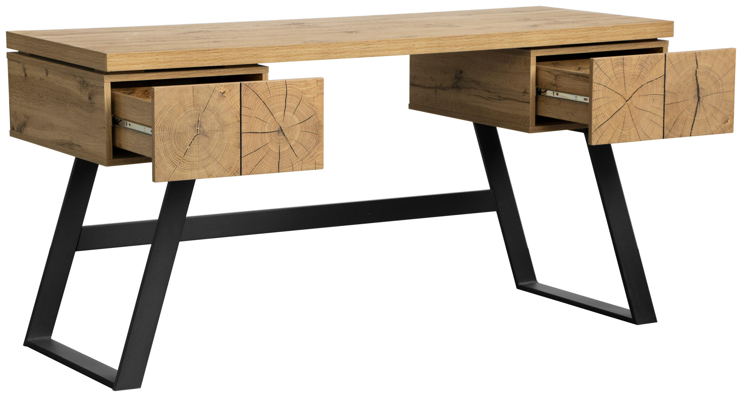 ÍRÓASZTAL  - fekete/tölgyfa, Design, faalapú anyag/fém (150/60/76cm) - Venda