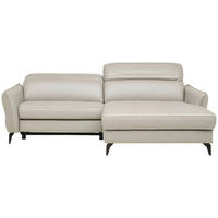 ECKSOFA Hellgrau Echtleder  - Hellgrau/Schwarz, Design, Leder/Metall (246/175cm) - Livetastic