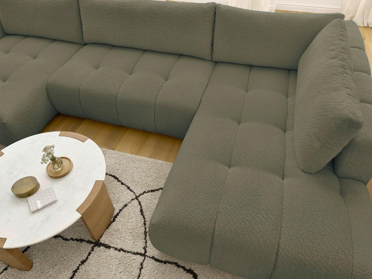 WOHNLANDSCHAFT  FUJI  Grün Bouclé  - Schwarz/Grün, MODERN, Kunststoff/Textil (160/377/204cm)