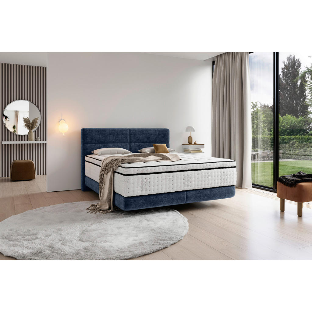 Thumbnail - Esposa Boxspringbett, Blau, Textil, H3, 7-Zonen, Höhe ca. 34 cm, 160x200 cm, Federkernmatratze, Stoffauswahl, Topper dur...