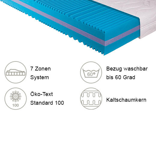 KALTSCHAUMMATRATZE CLEO H2 80/200 cm Höhe ca. 22 cm 7 -Zonen - Weiß, Basics, Textil (80/200cm) - Breckle