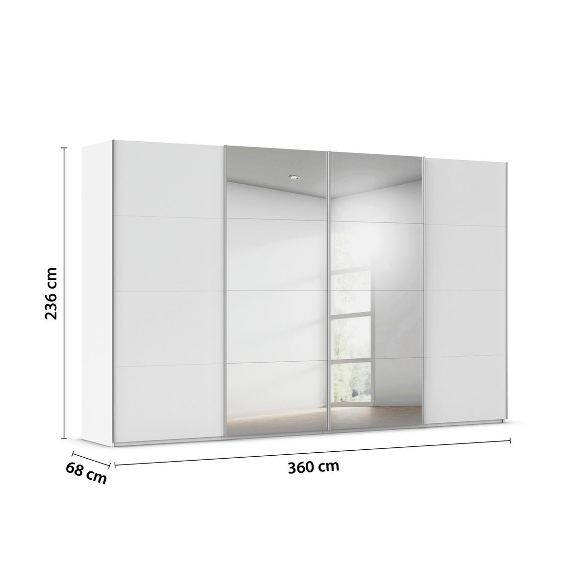 SCHWEBETÜRENSCHRANK 360/236/68 cm 4-türig Weiß  - Alufarben/Weiß, Basics, Glas/Holzwerkstoff (360/236/68cm) - Novel