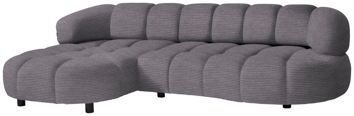 ECKSOFA Graubraun Cord, Velours  - Graubraun/Schwarz, Design, Holz/Textil (183/284cm) - Welnova
