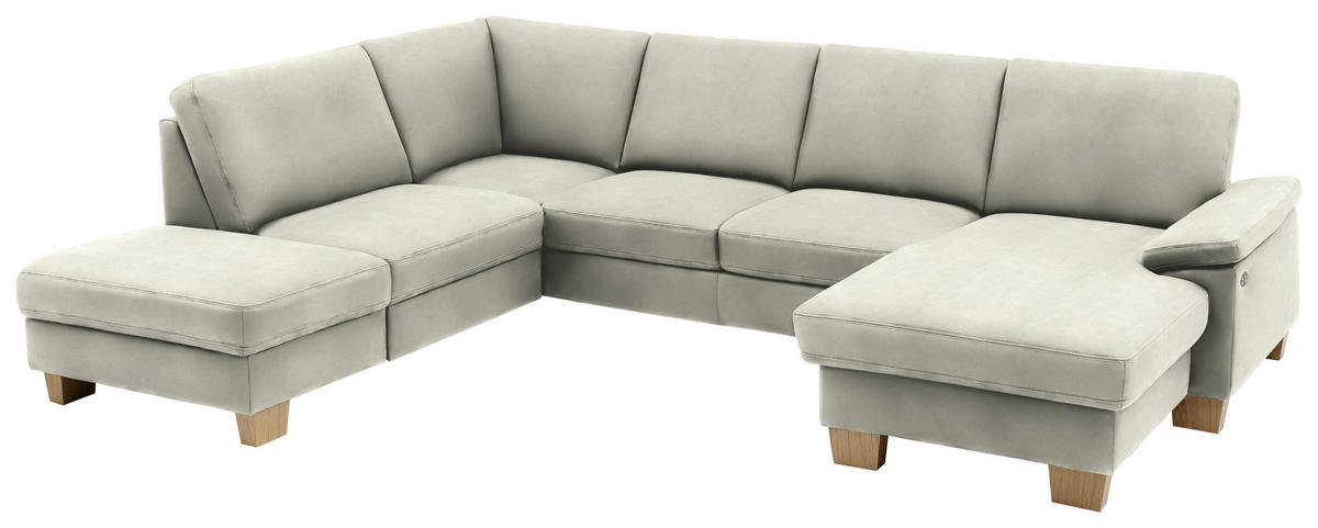 WOHNLANDSCHAFT in Velours Ecru  - Ecru/Eichefarben, Konventionell, Holz/Textil (235/316/167cm) - Beldomo System