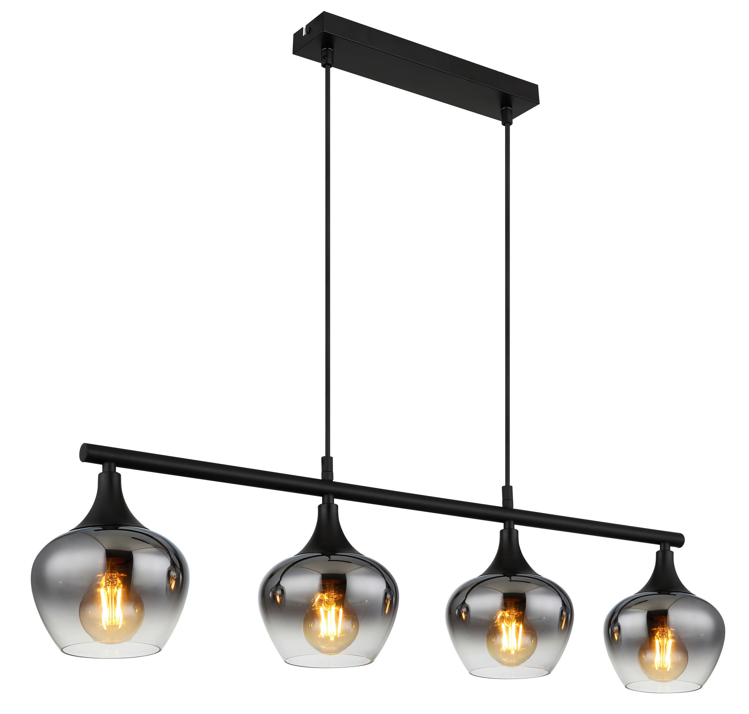 HÄNGELEUCHTE 90/15/120 cm   - Schwarz, MODERN, Glas/Metall (90/15/120cm) - Novel