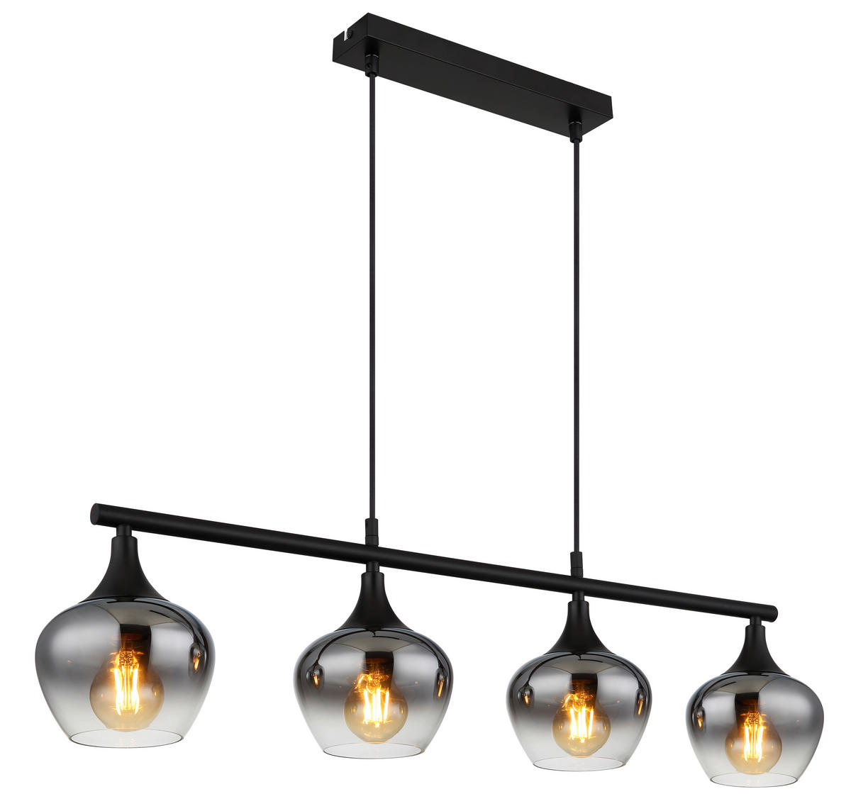 HÄNGELEUCHTE 90/15/120 cm    - Schwarz, Basics, Glas/Textil (90/15/120cm) - Globo