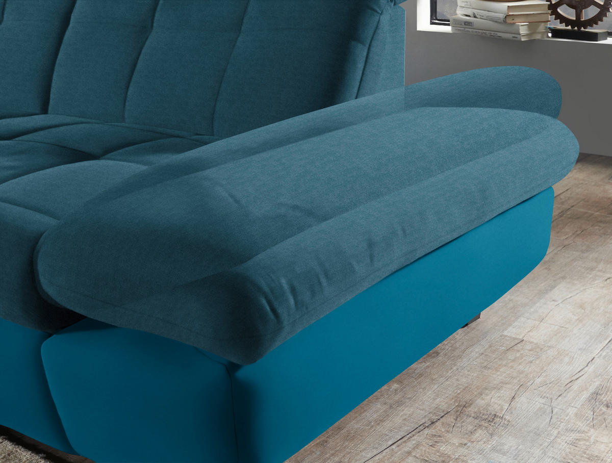 ECKSOFA in Mikrofaser Dunkelblau  - Schwarz/Dunkelblau, Design, Textil/Metall (341/204cm) - Xora