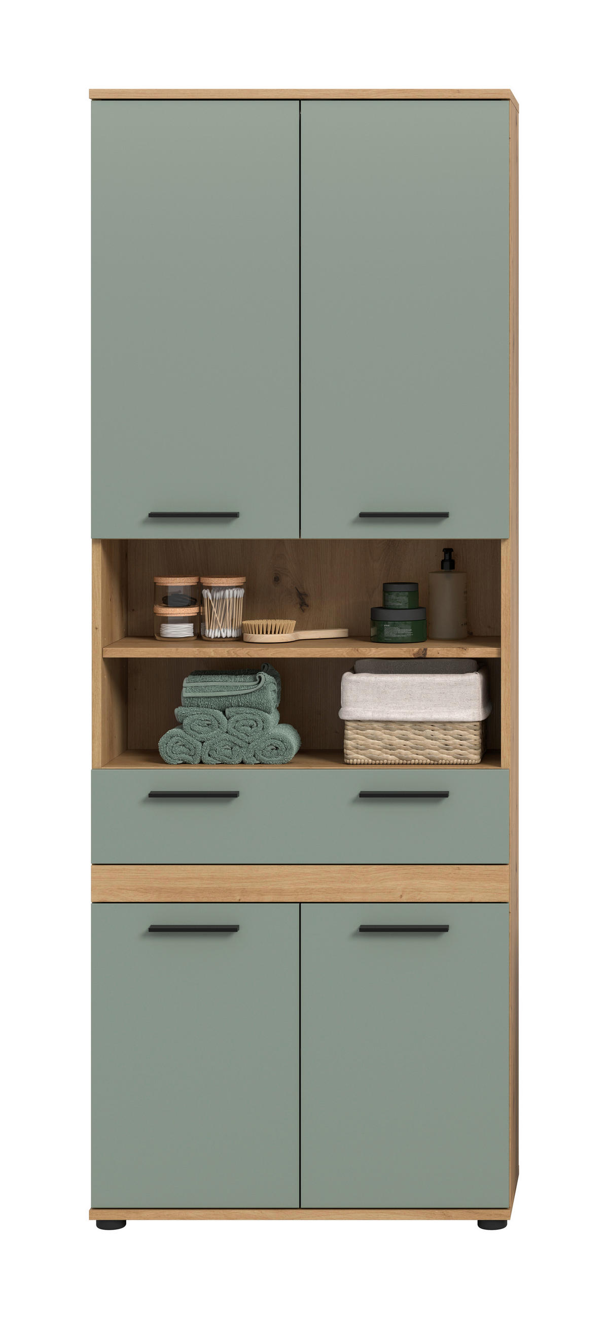 HOCHSCHRANK 70/191/31 cm  - Salbeigrün/Schwarz, Trend, Holzwerkstoff/Kunststoff (70/191/31cm) - MID.YOU
